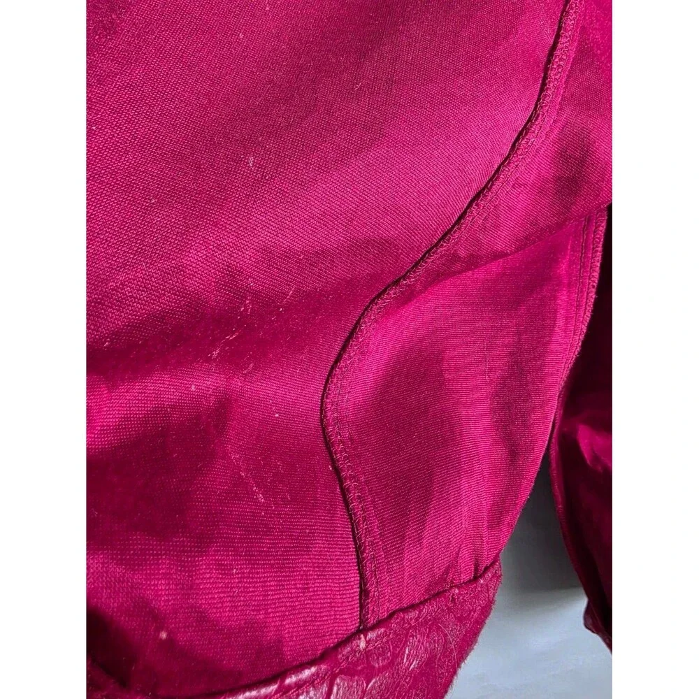 Vtg Fubu Red Faux Leather Textured Print Shine Cropped Jacket Button Up Sz 9/10